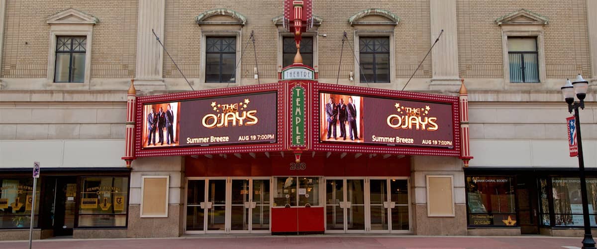 Temple Theatre which includes signage