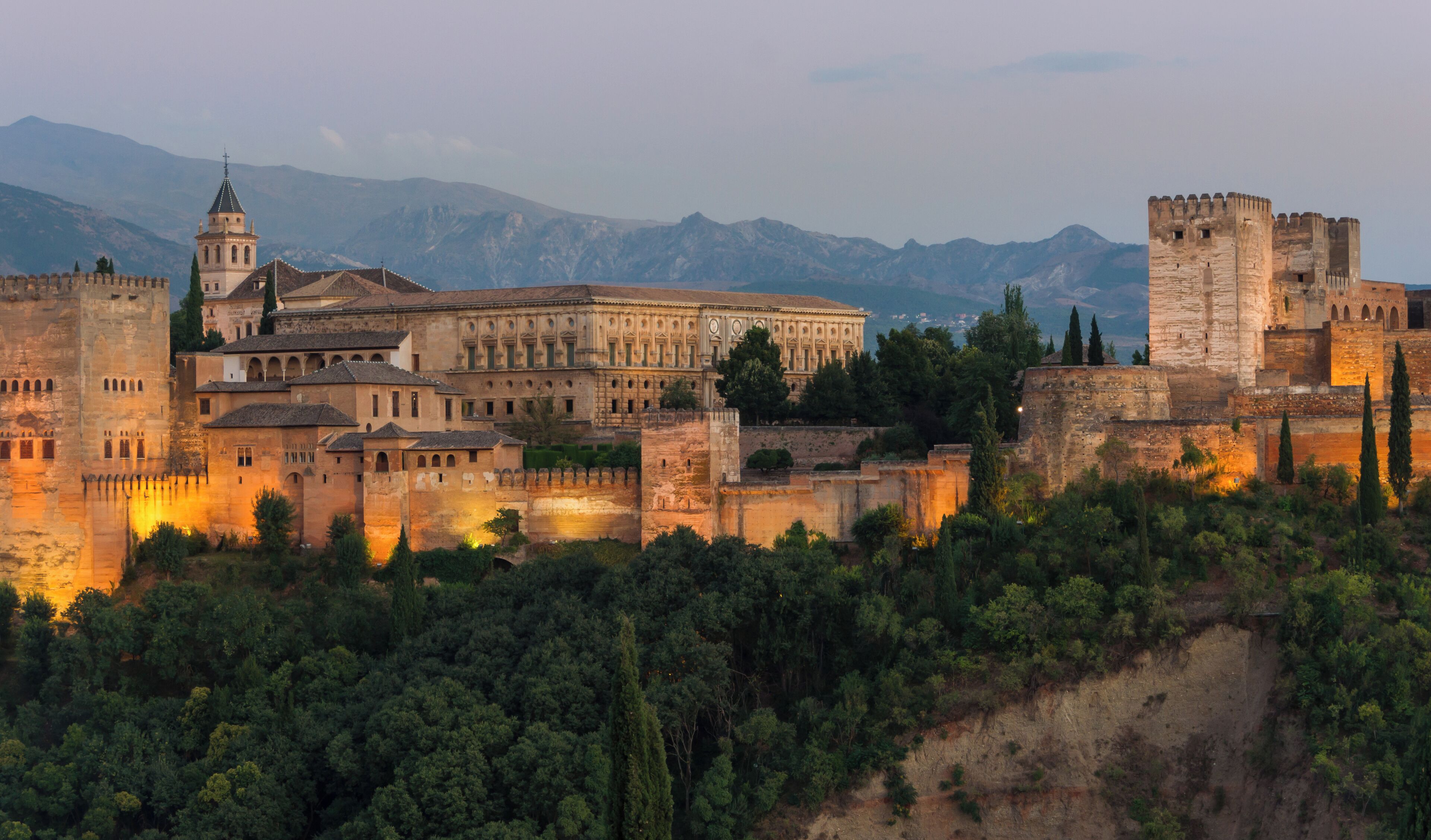 La Alhambra, detail, at dusk. Granada, Andalusia, Spain.
