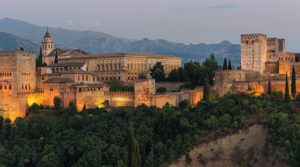 La Alhambra, detail, at dusk. Granada, Andalusia, Spain.