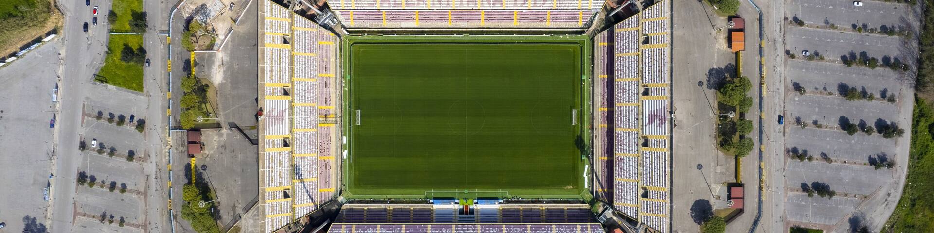 Aerial view of Stadio Arechi, in the Litoranea suburb. It's used for football matches and is the home stadium of Salernitana U.S. Salerno,Italy - May 2023