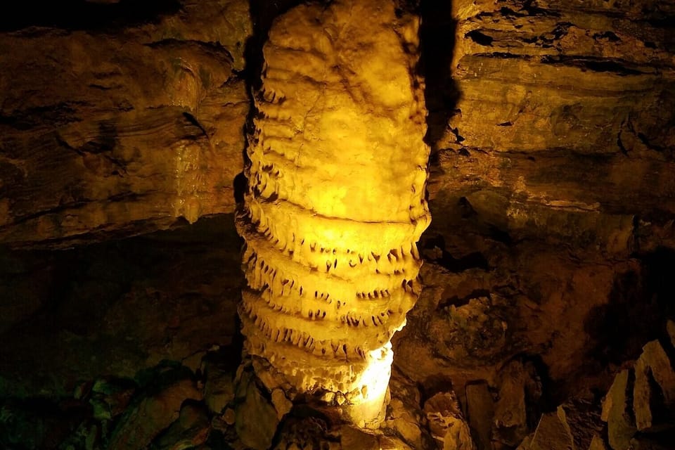 A stalactite formation in a cave.