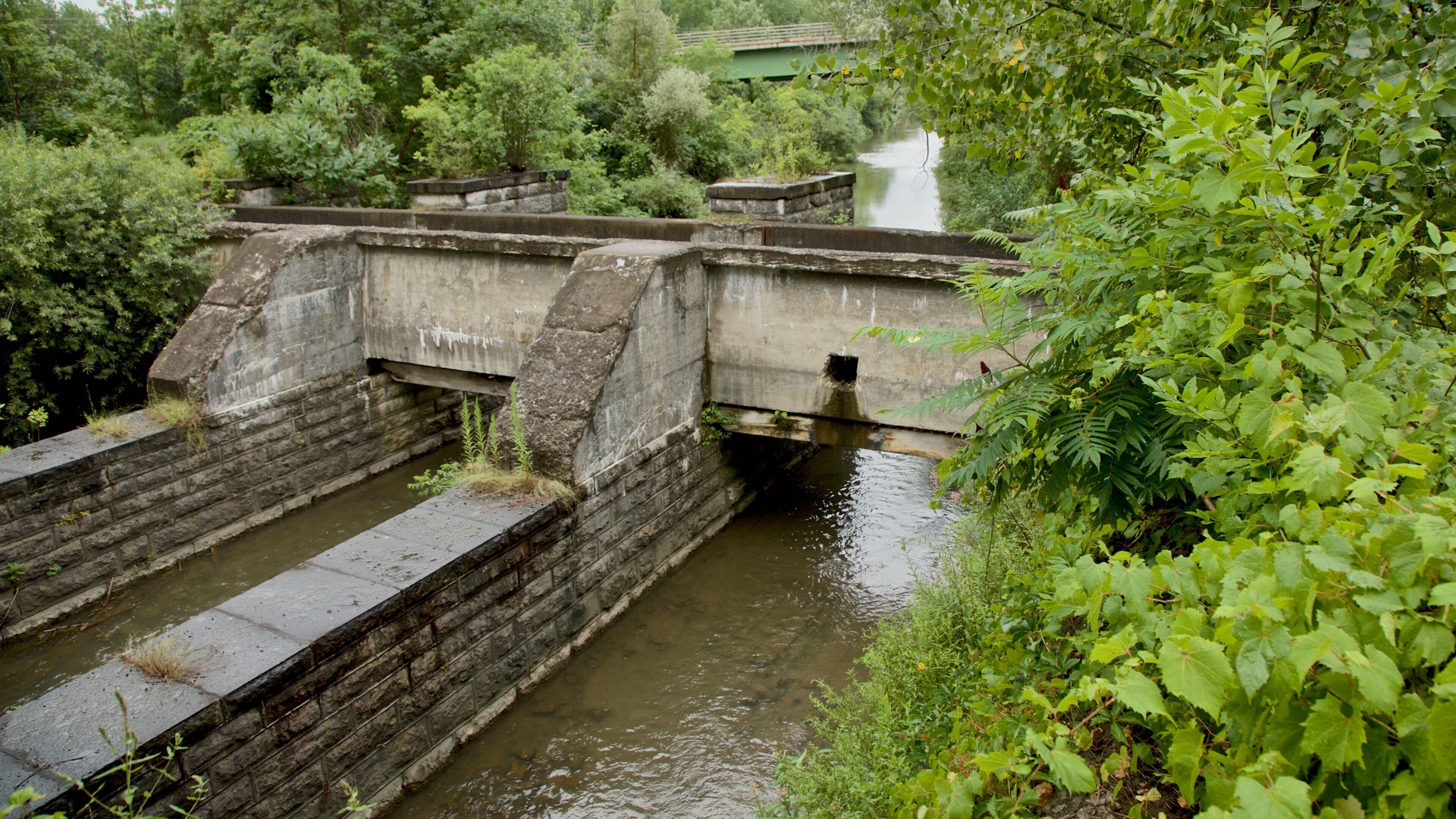 Old Erie Canal Historic State Park showing a bridge and a river or creek