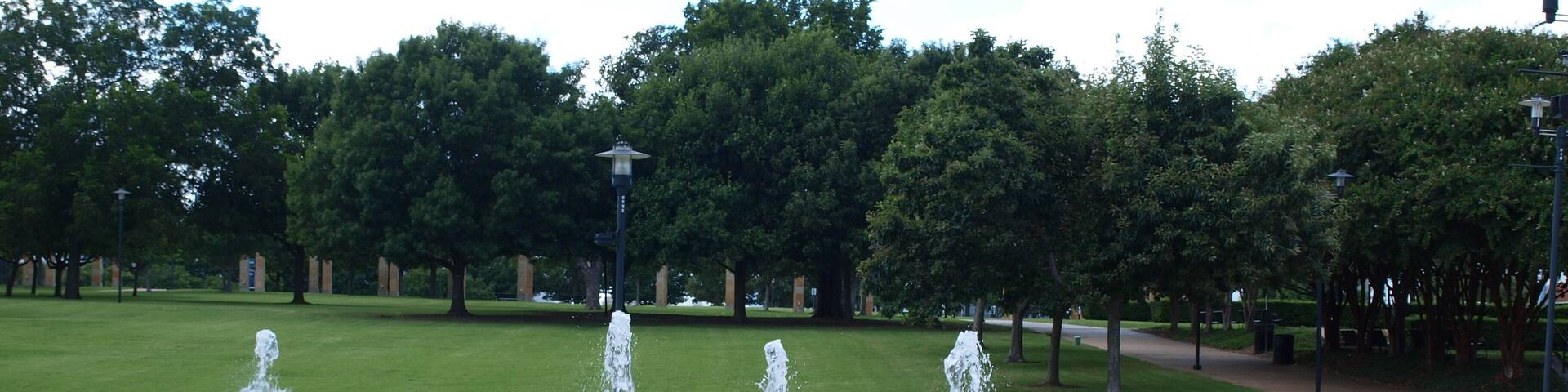 One of three major fountain works in the park at Addison Circle. The dancing waters are relaxing to sit in a bench nearby and watch the waters dance.