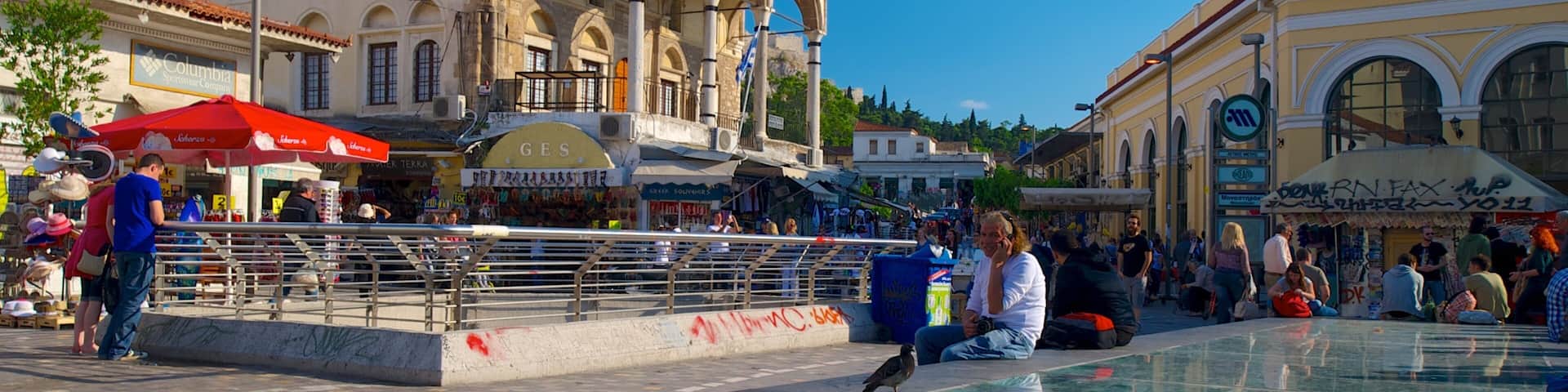 Monastiraki Flea Market which includes a square or plaza, street scenes and a city