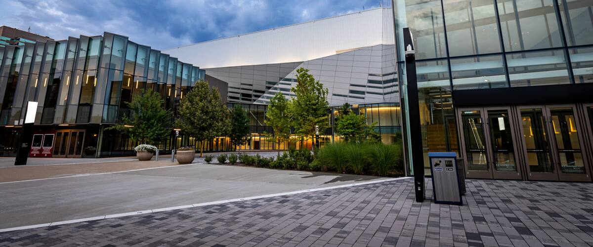 Facades of modern architecture buildings in the midwest American city of Lexington in Kentucky.