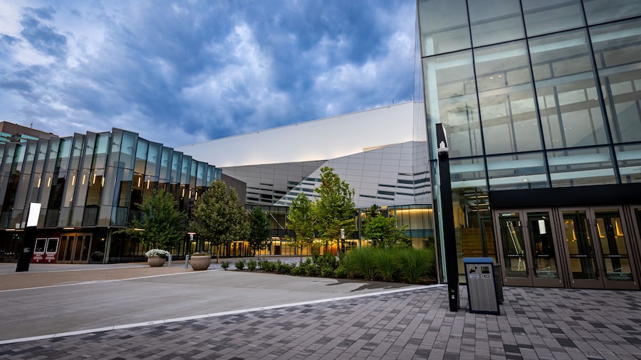 Facades of modern architecture buildings in the midwest American city of Lexington in Kentucky.