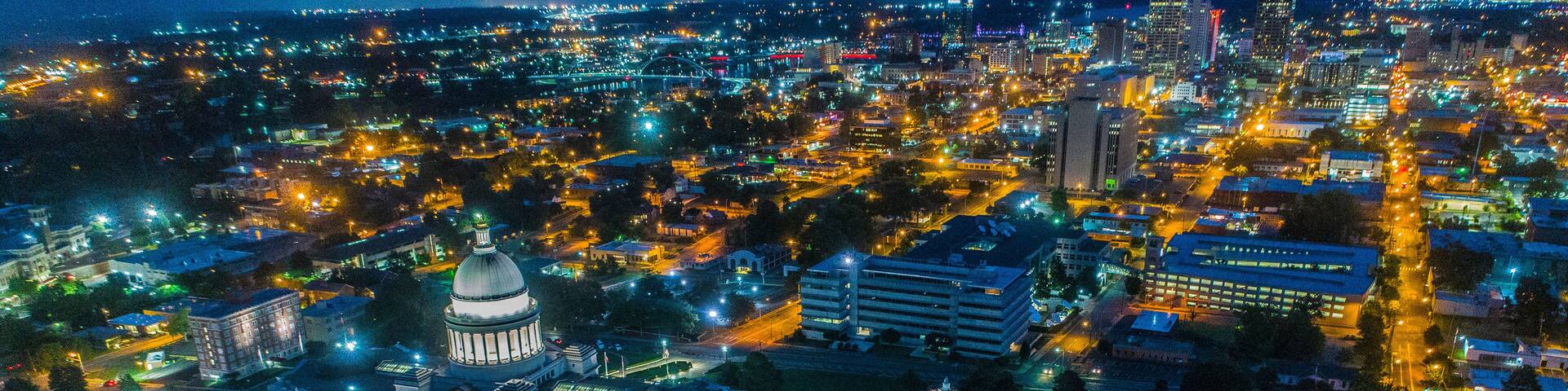 ARKANSAS STATE CAPITOL BUILDING NIGHT CITY LIGHTS