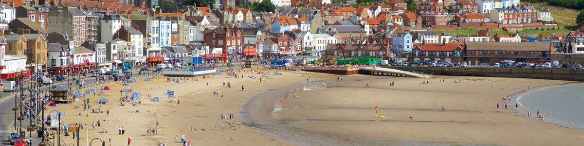 South Bay Beach which includes a beach and a coastal town