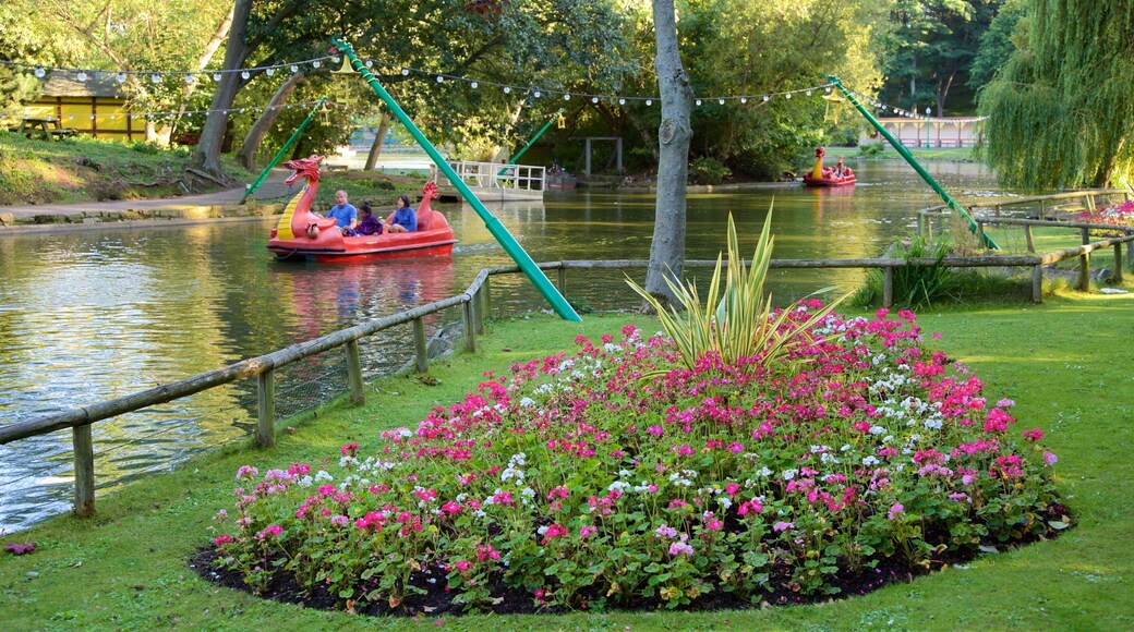 Peasholm Park som inkluderer vannsport, hage og blomster