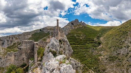 Ruins of the Castle of Benissili or Alcalà. It was the residence of the famous Moorish leader Al-Azraq. It dates from the eleventh century. Located in La vall de la gallinera, Alicante, Spain