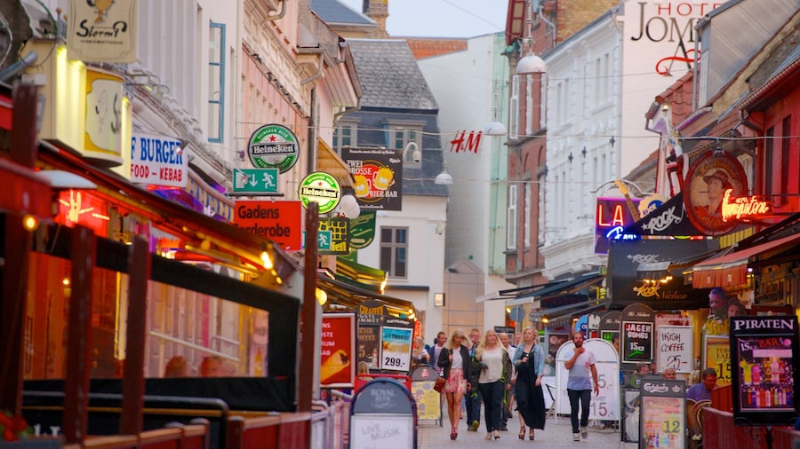 Jomfru Ane Gade featuring shopping, signage and a city
