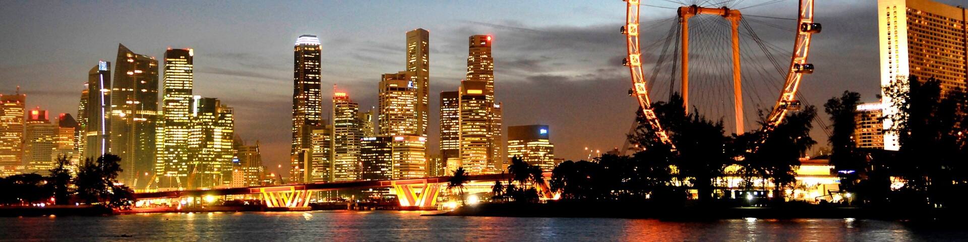 Singapore Flyer mit einem Fahrten, Stadt und Bucht oder Hafen