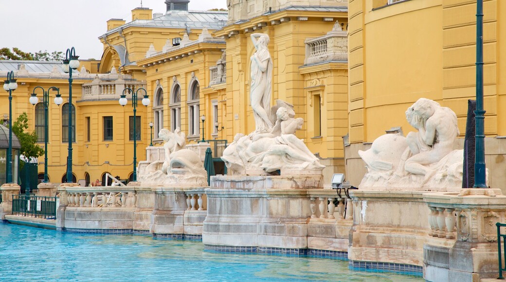 Szechenyi Thermal Bath which includes a day spa, a statue or sculpture and heritage architecture