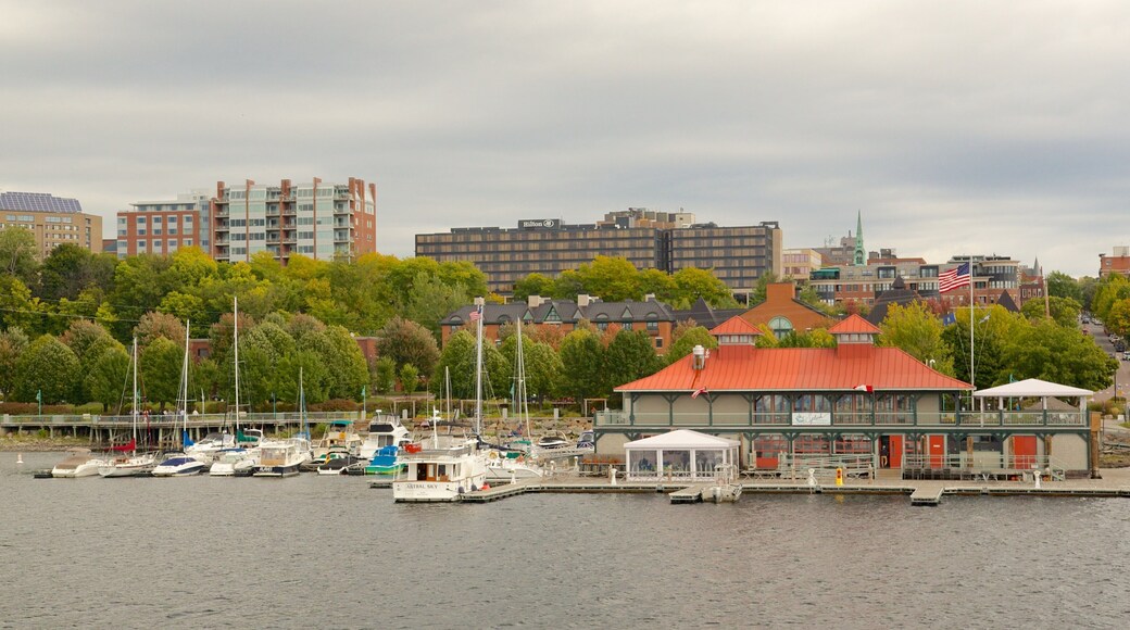 Lake Champlain Ferry showing a bay or harbor and a city