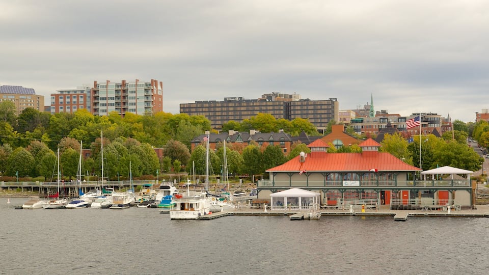 Lake Champlain Ferry showing a bay or harbor and a city