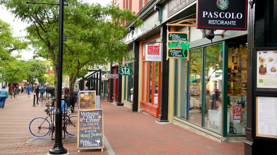 Church Street Marketplace which includes cafe scenes as well as a small group of people