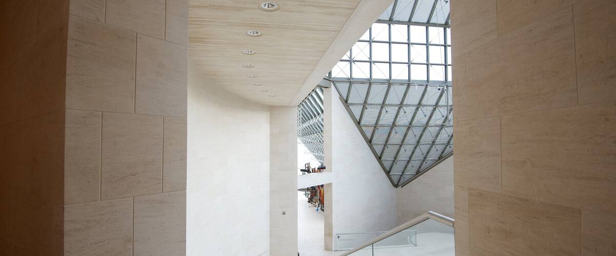 Mudam Luxembourg featuring modern architecture and interior views