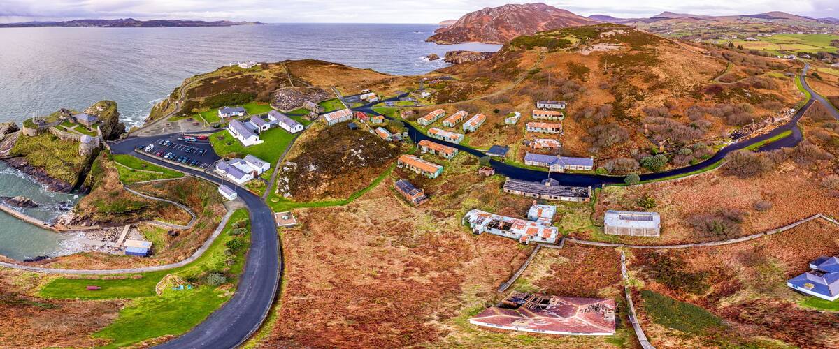 Aerial view of Fort Dunree and Lighthouse, Inishowen Peninsula - County Donegal, Ireland