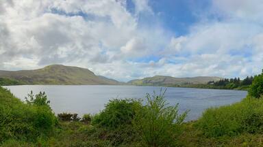 View on lake "Lough Talt" surrounded by hills