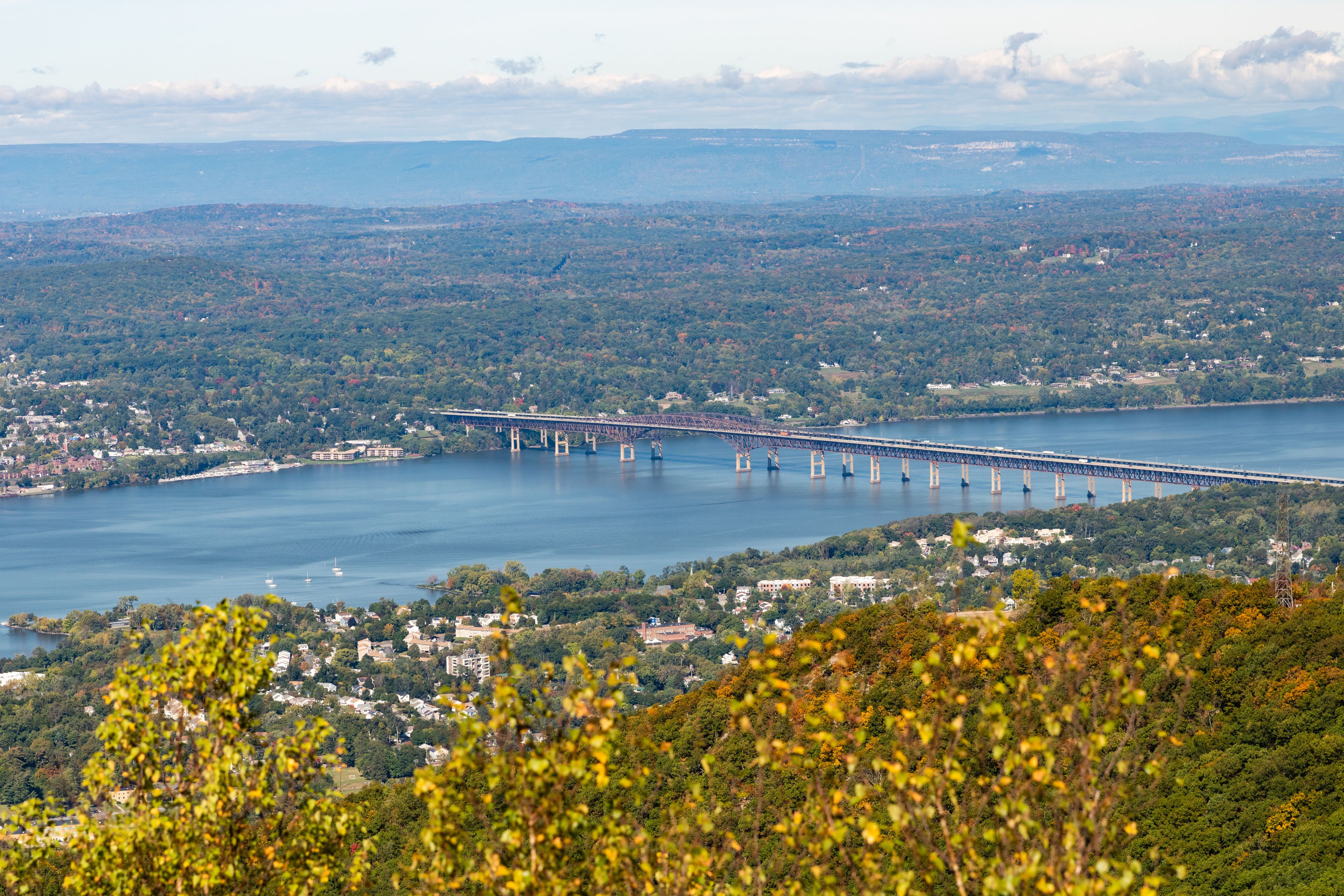 View of the Newburgh-Beacon Bridge crossing the Hudson River from Mount Beacon. Beautiful clear afternoon. 