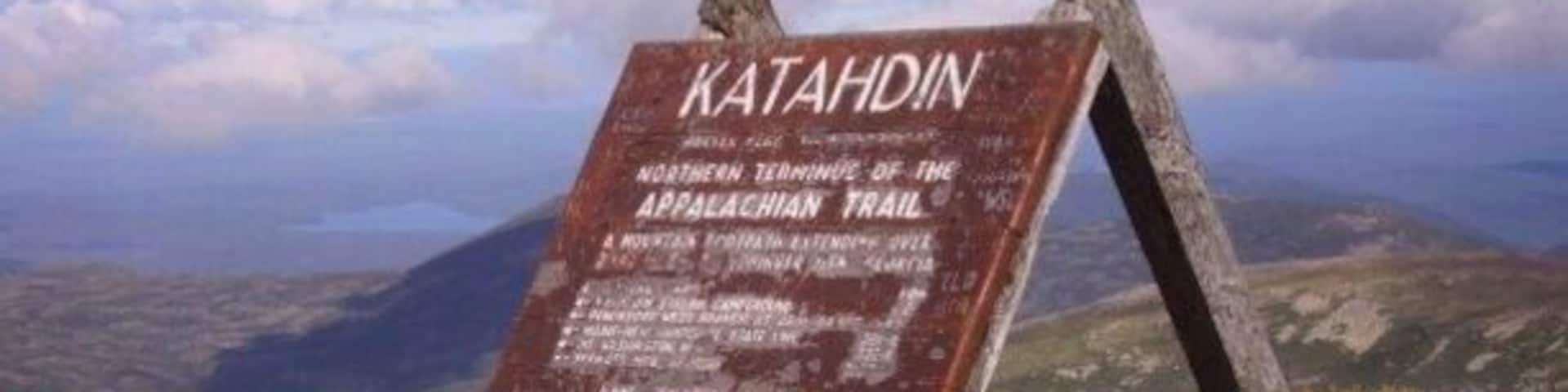A signboard at Katahdin, marking the northern terminus of the Appalachian Trail.