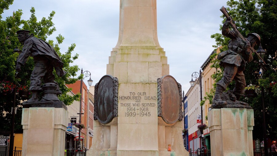 Diamond which includes signage, a statue or sculpture and heritage elements