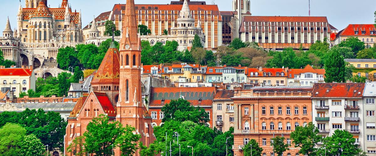 Church of St. Matthias ,Fisherman's Bastion,Calvinist Church shore view's of the Danube .Budapest.Hungary