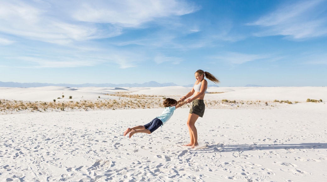 teen girl swinging her 6 year old brother in sand, White Sands Nat'l Monument, NM,White Sands National Monument