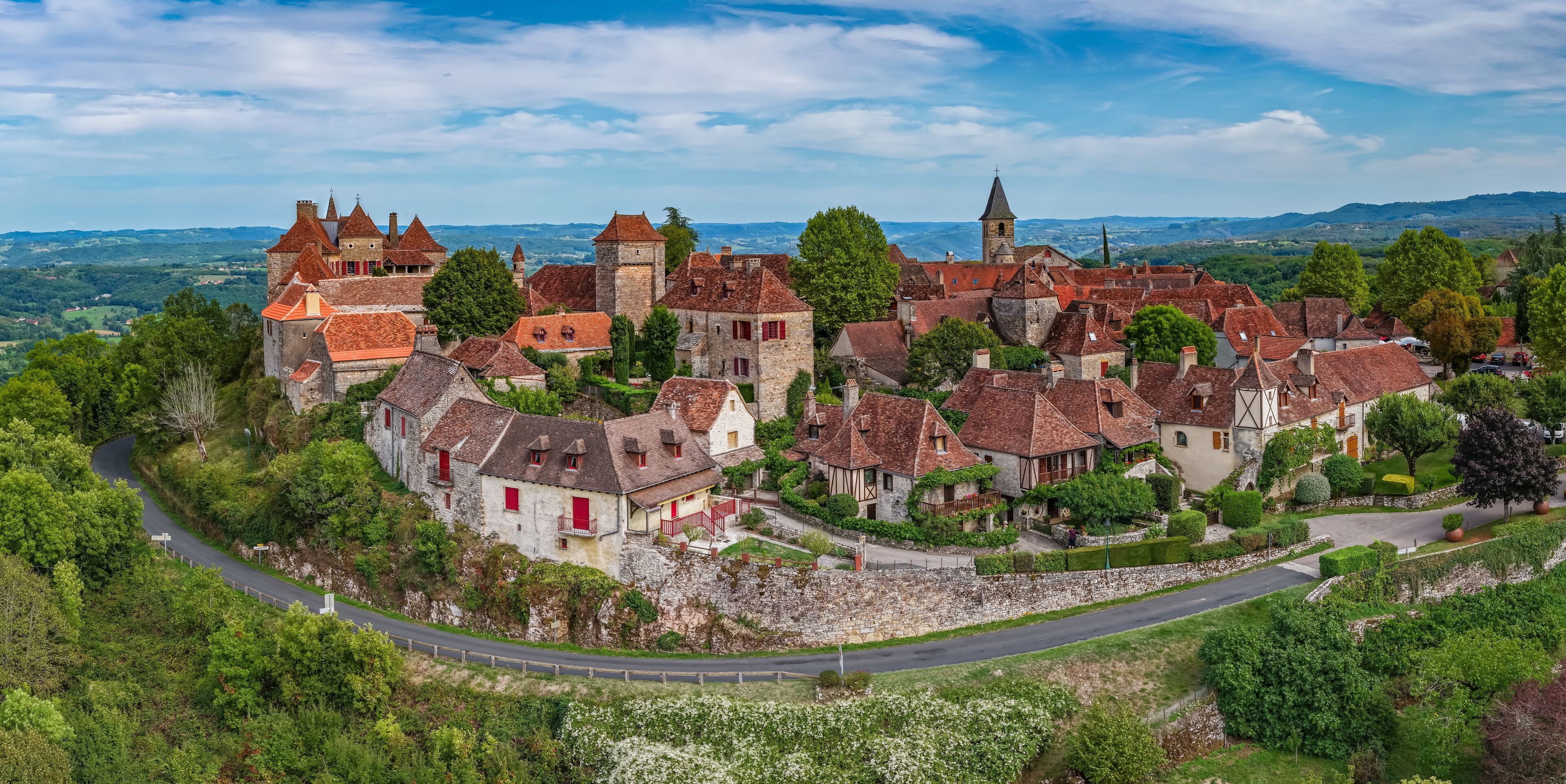 Aerial View of the Perched Medieval Village of Loubressac, France