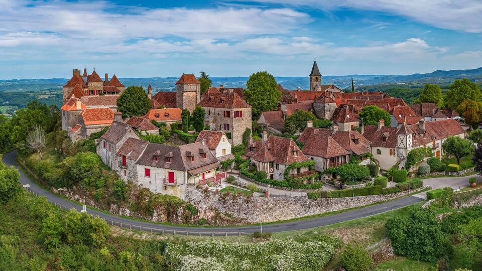 Aerial View of the Perched Medieval Village of Loubressac, France