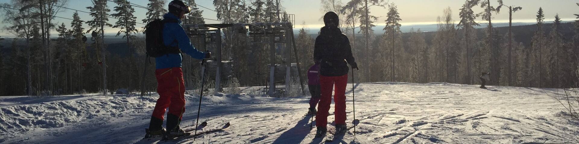 Kungsberget Ski Resort featuring snow skiing and snow as well as a small group of people