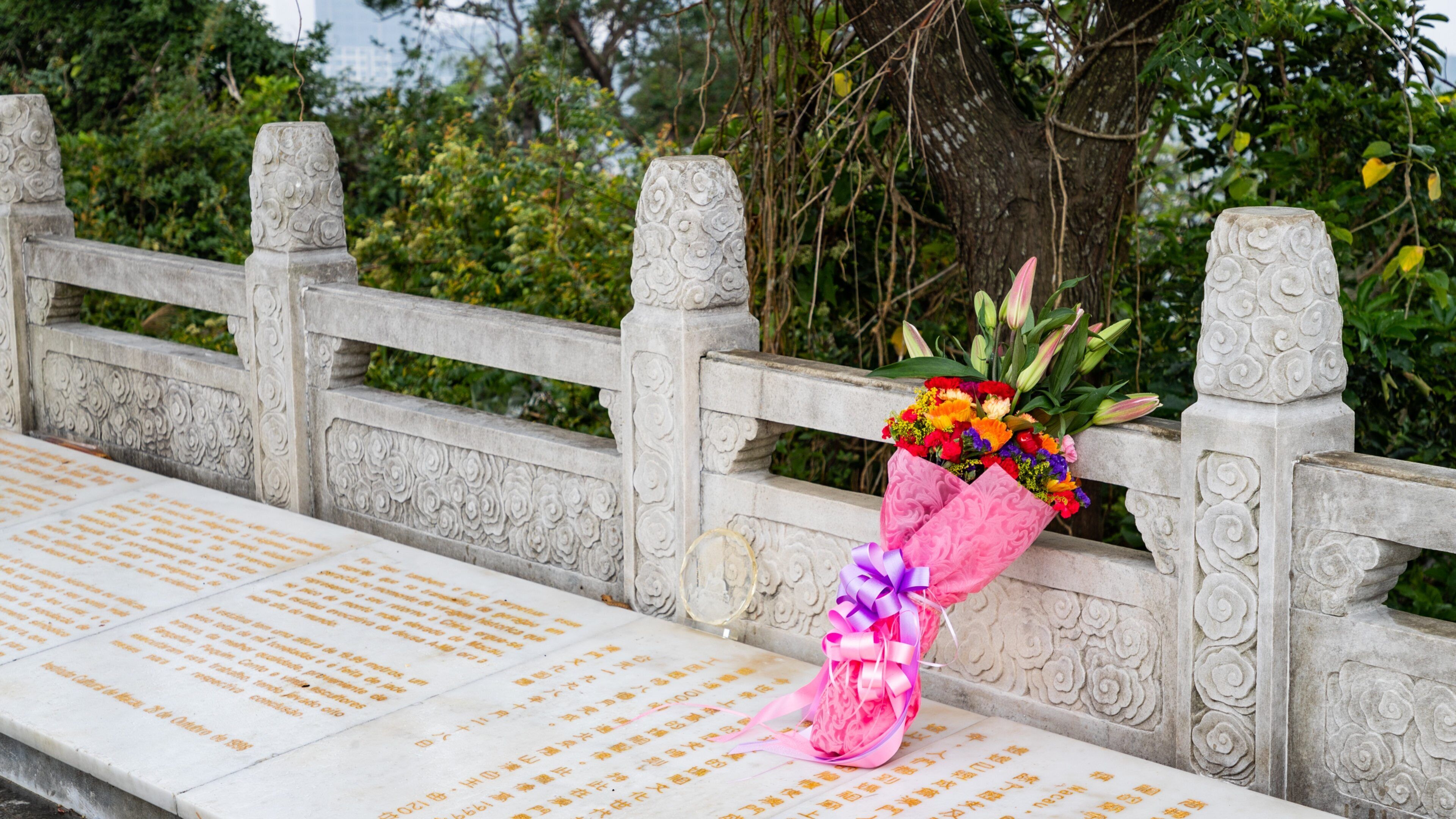 A-Ma Statue showing flowers