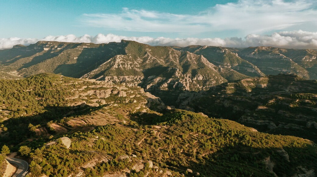 Aerial view of Les Garrigues mountains at early dusk