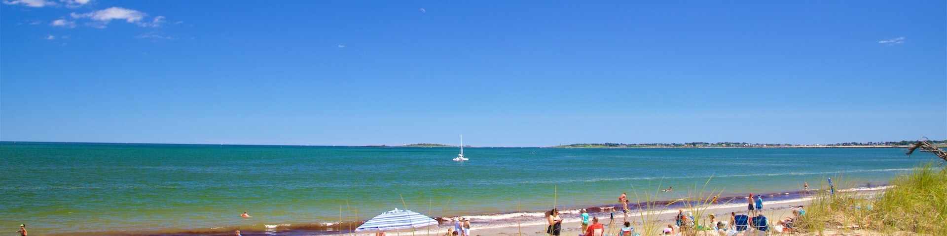 Ferry Beach State Park showing general coastal views and a beach as well as a small group of people