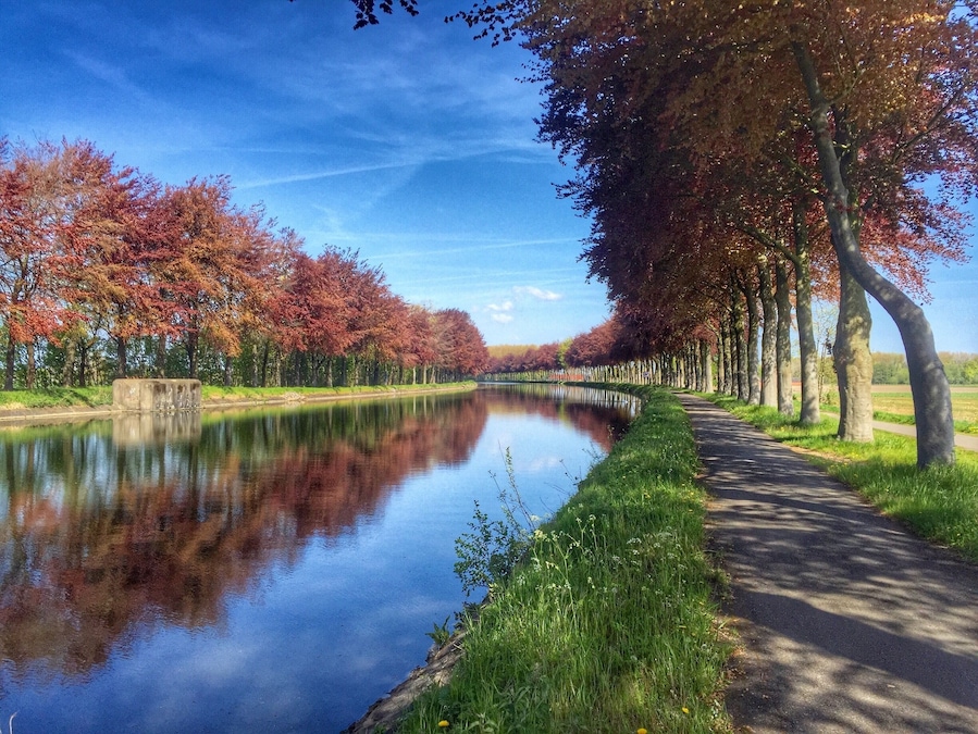 Cycle tour along Zuid-Willemsvaart near Bree in Belgium