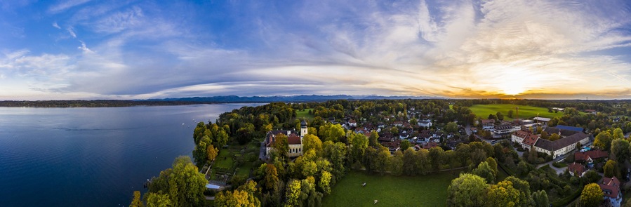 Aerial view, Bernried Abbey, Lake Starnberg, Pfaffenwinkel, Upper Bavaria, Bavaria, Germany