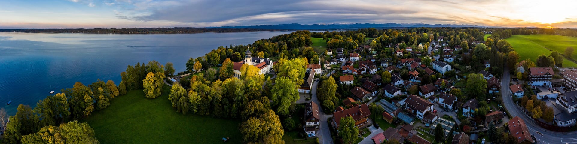 Aerial view, Bernried Abbey, Lake Starnberg, Pfaffenwinkel, Upper Bavaria, Bavaria, Germany