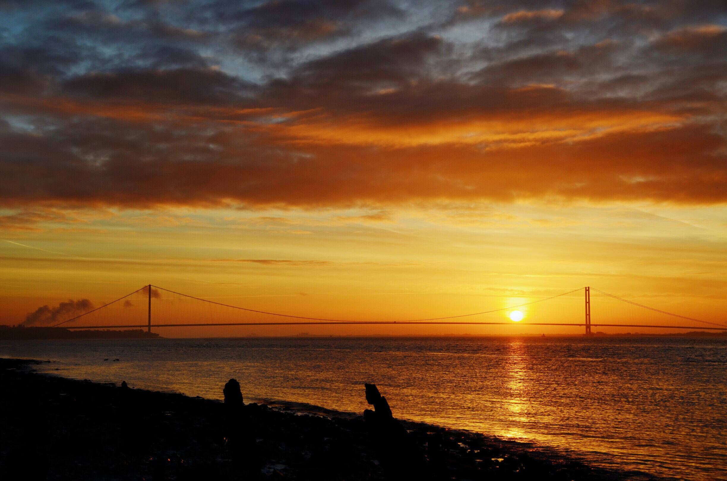 The Humber Bridge at sunrise.