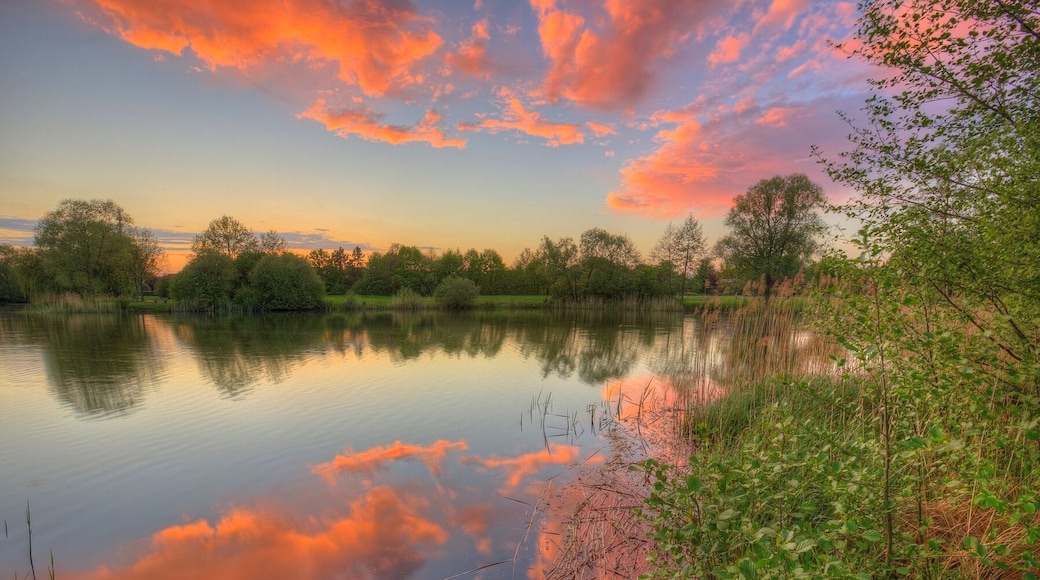 Sunset over the Thielenburger Lake in Dannenberg, in Lower Saxony (Germany).