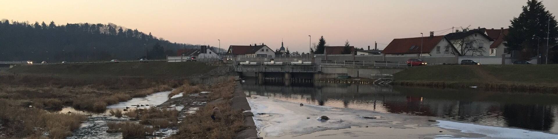 Sidewalk along the river Murg