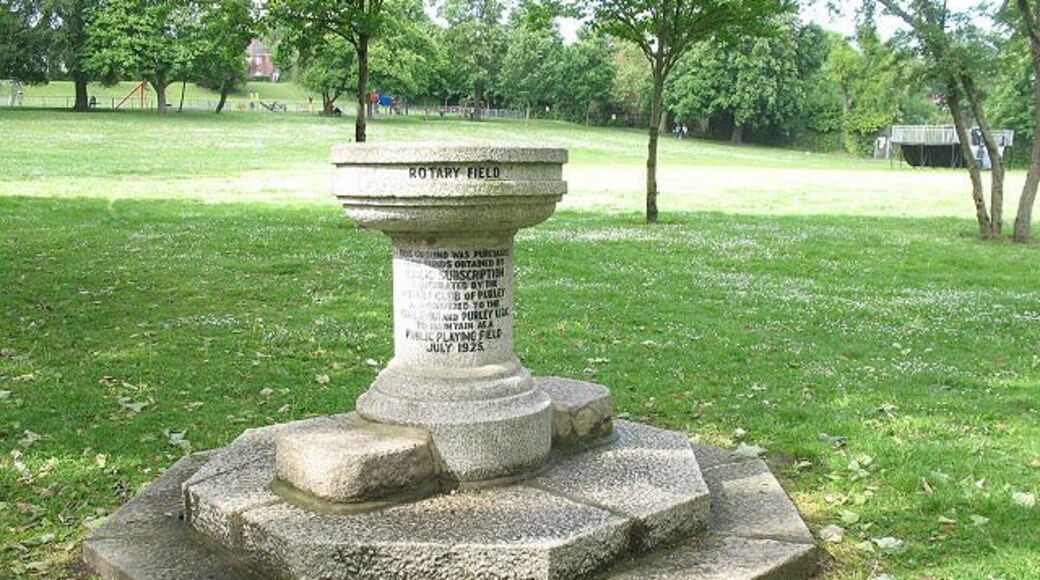 Fountain in Rotary Field, Purley. This structure is at the southern corner of Rotary Field 933405 and records the opening of the park in 1925. It has been alleged that it is the original Victorian font of nearby Christ Church 1314672 but there is no Christian motif on it, and the style is closer to that of public drinking fountains in other London parks.