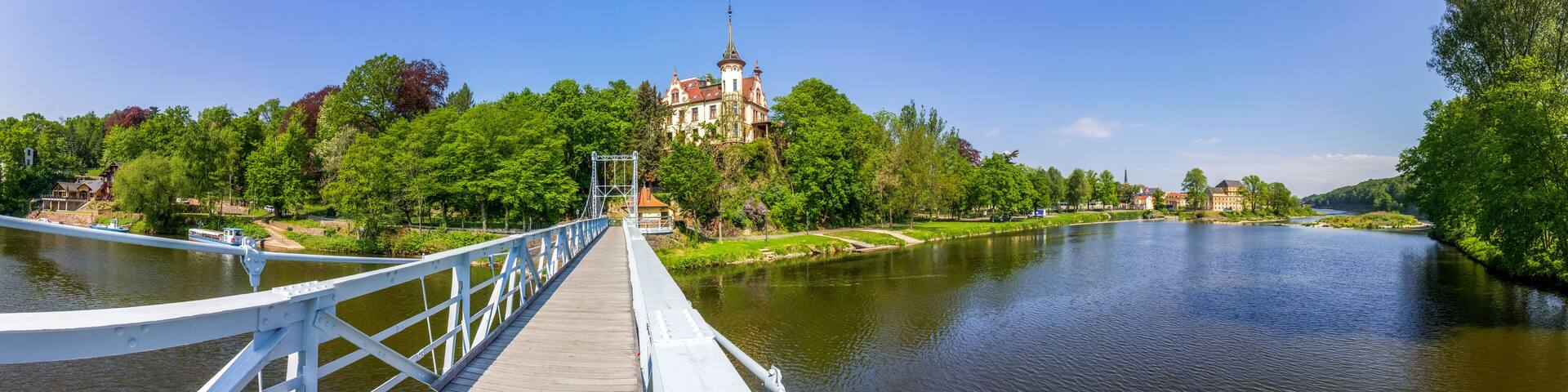 Längste Tragseilbrücke Sachsens, Grimma Hängebrücke über der Mulde
