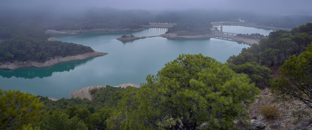 dam at the junction of the Guadalteba and Guadalhorce reservoirs in the province of Malaga. Spain