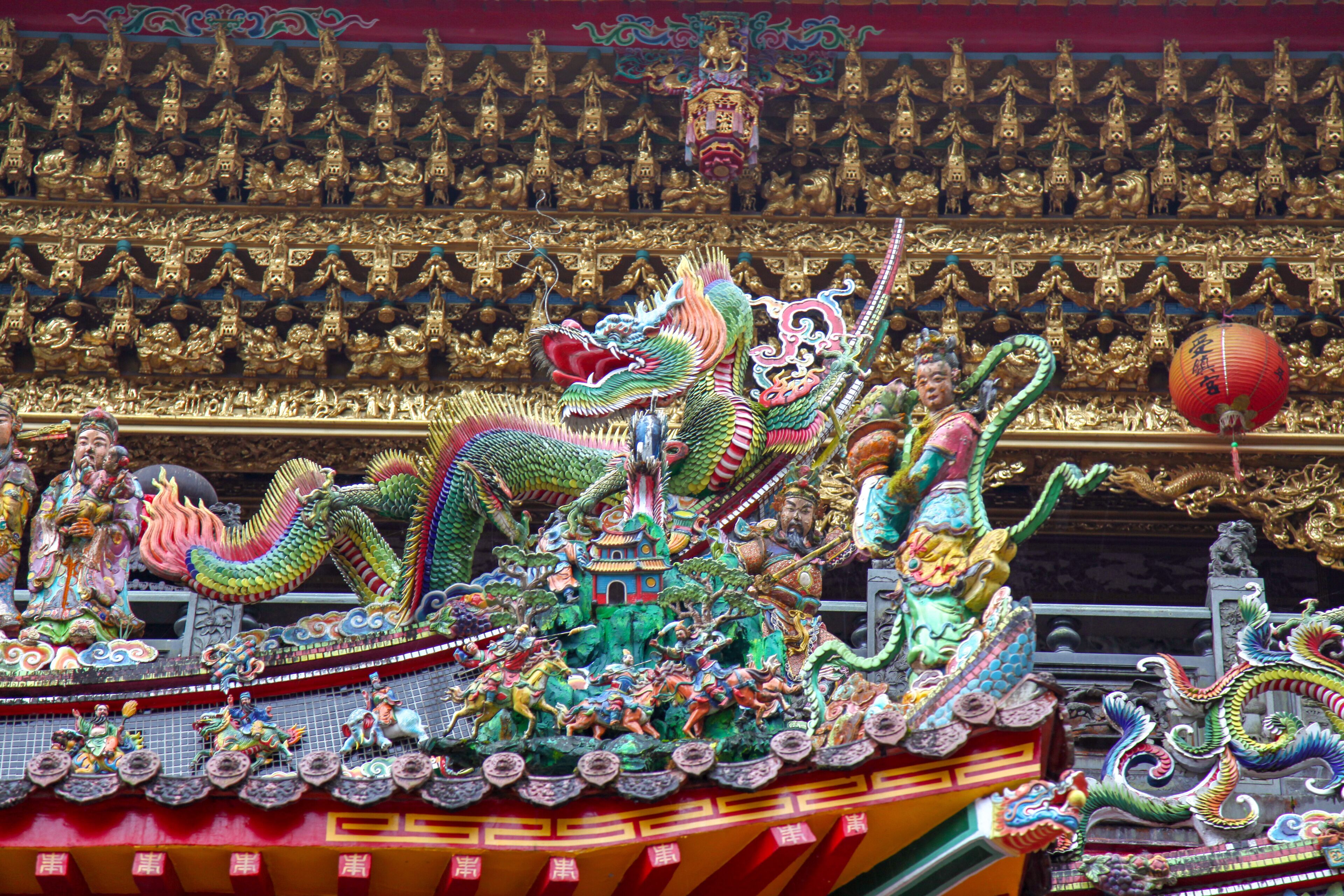 Alishan national park ; Taiwan-October 14,2018:Close up statue at The Alishan Shouzhen temple is beautiful temple in Alishan national park in Taiwan