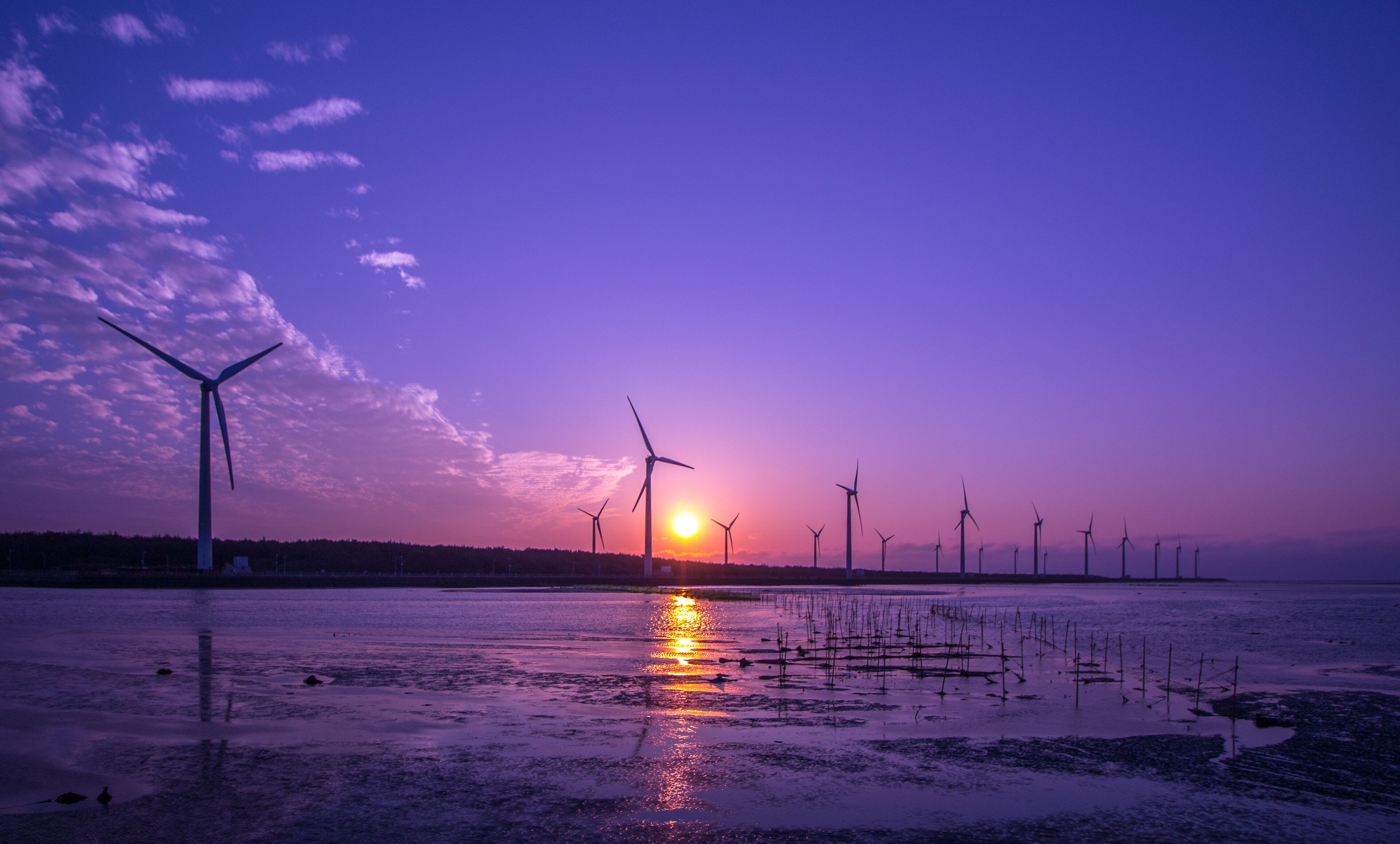 Beautiful sunset at Gaomei Wetland, Taichung, Taiwan