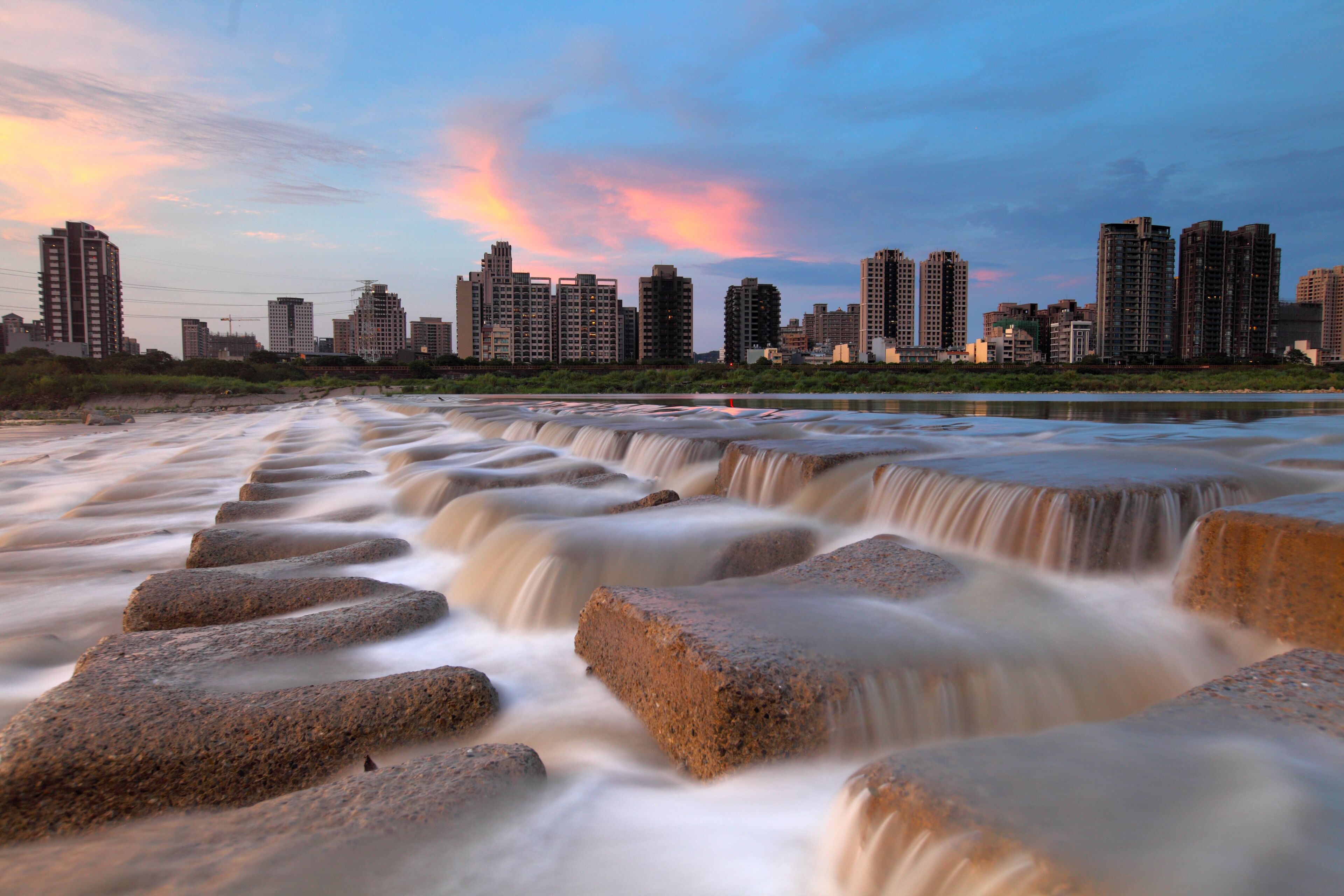 skyline of Hsinchu by the river in Taiwan