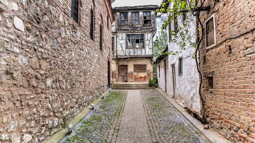 Streets and houses of Tirilye village, in Marmara Sea, Mudanya, Bursa.