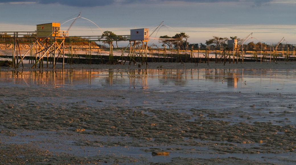 France,Les Moutiers-en-Retz, fisheries at low tide, sunset in winter.