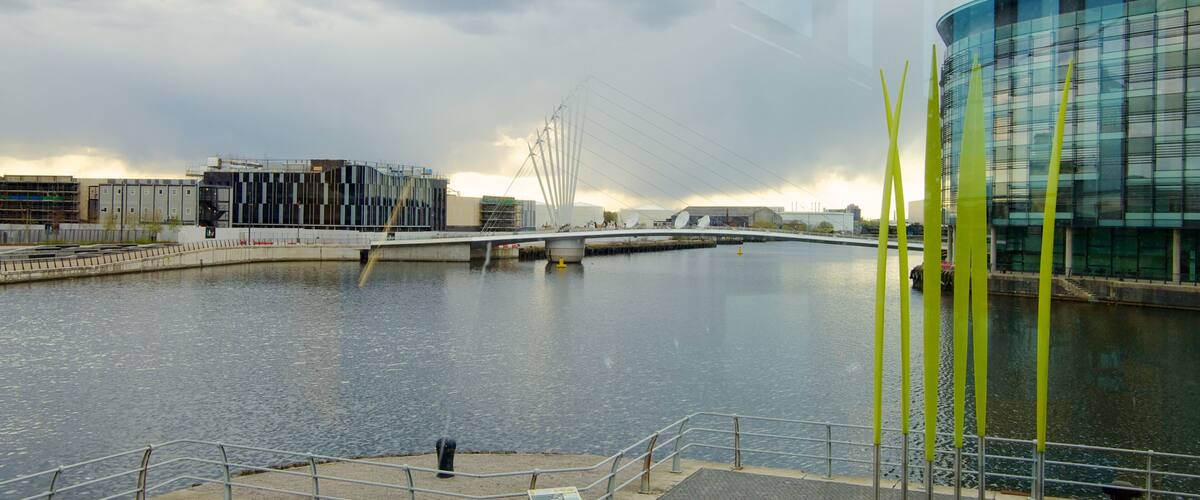The Lowry Art and Entertainment featuring a city, a river or creek and city views