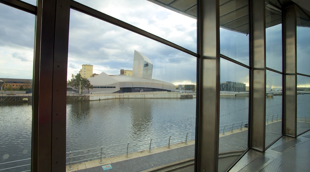 The Lowry Art and Entertainment showing interior views, a river or creek and art